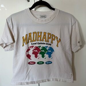Madhappy White Tee with Multicolor Globe Design